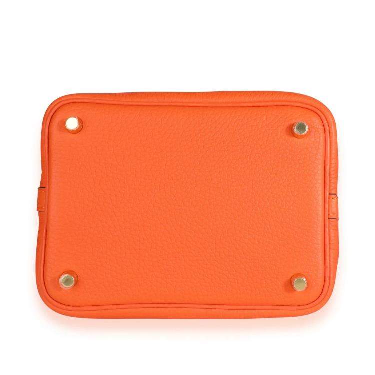 Pre Owned Hermes Feu/Orange Clemence Leather Picotin Lock 18 Bag