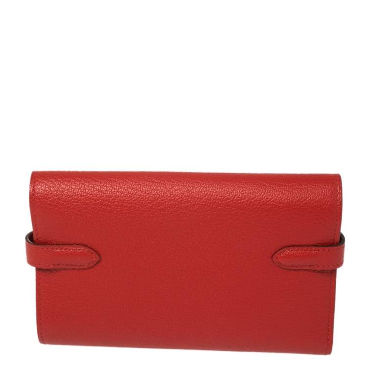 Pre Owned Hermes Rouge Casaque Evercolor Leather Kelly Depliant Medium Wallet