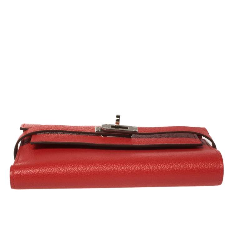 Pre Owned Hermes Rouge Casaque Evercolor Leather Kelly Depliant Medium Wallet