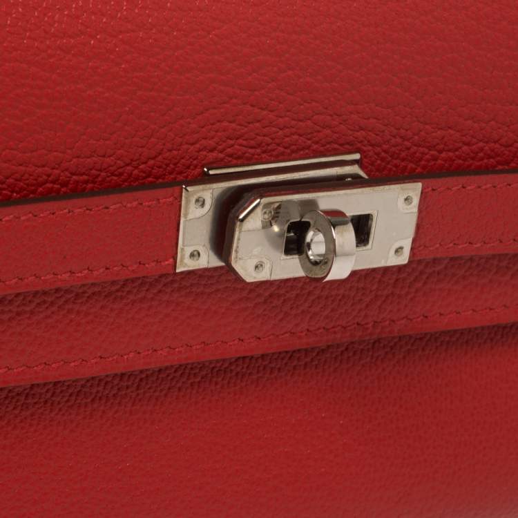 Pre Owned Hermes Rouge Casaque Evercolor Leather Kelly Depliant Medium Wallet