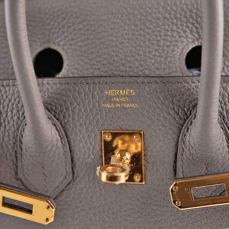 Pre Owned Hermes Etain Togo Leather Rose Gold Hardware Birkin 25 Bag