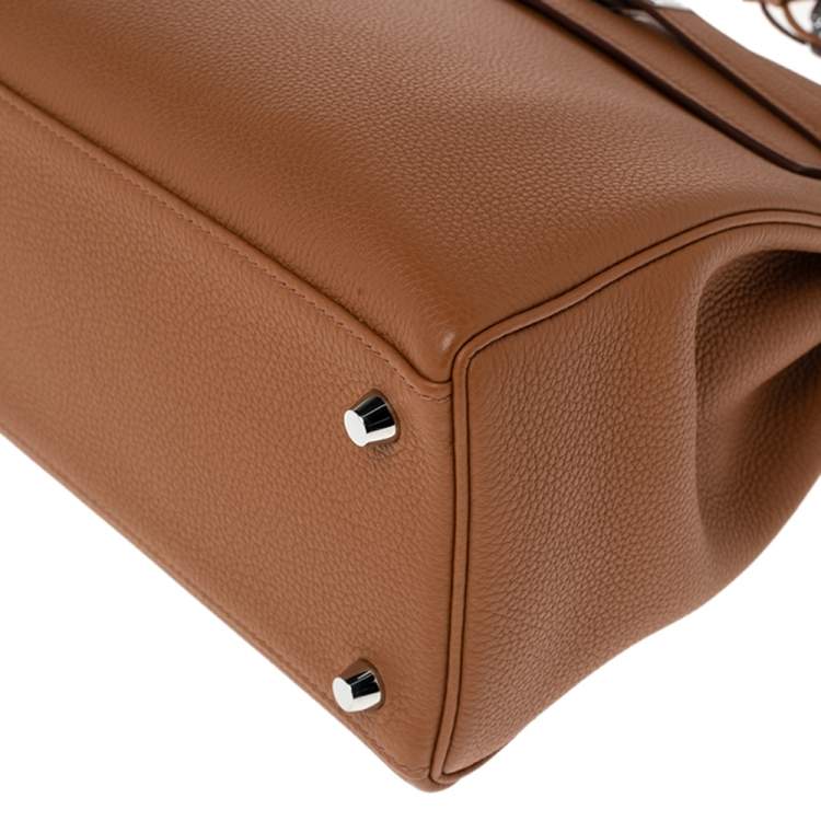Pre Owned Hermes Gold Crocodile and Togo Leather Palladium Plated Kelly Touch Retourne 28 Bag