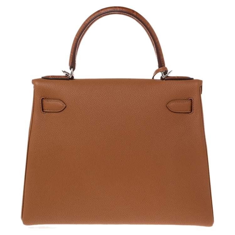 Pre Owned Hermes Gold Crocodile and Togo Leather Palladium Plated Kelly Touch Retourne 28 Bag