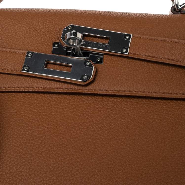Pre Owned Hermes Gold Crocodile and Togo Leather Palladium Plated Kelly Touch Retourne 28 Bag
