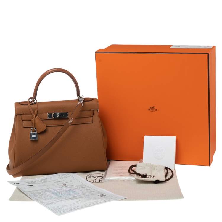 Pre Owned Hermes Gold Crocodile and Togo Leather Palladium Plated Kelly Touch Retourne 28 Bag