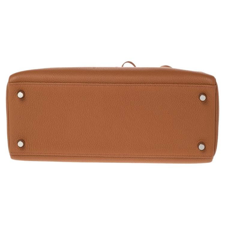 Pre Owned Hermes Gold Crocodile and Togo Leather Palladium Plated Kelly Touch Retourne 28 Bag
