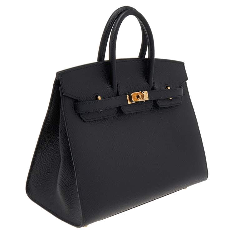 Pre Owned Hermes Black Epsom Leather Gold Plated Birkin Sellier 25 Bag
