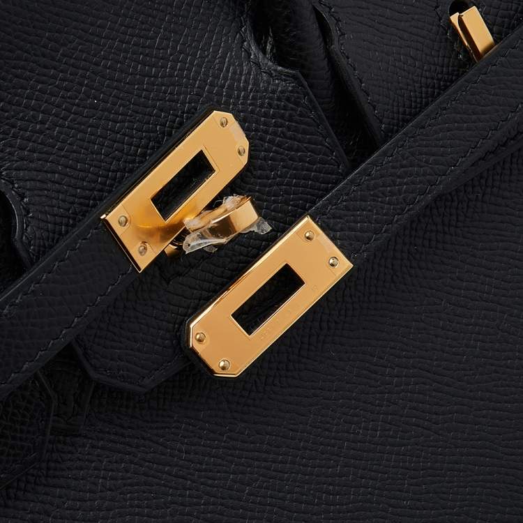 Pre Owned Hermes Black Epsom Leather Gold Plated Birkin Sellier 25 Bag