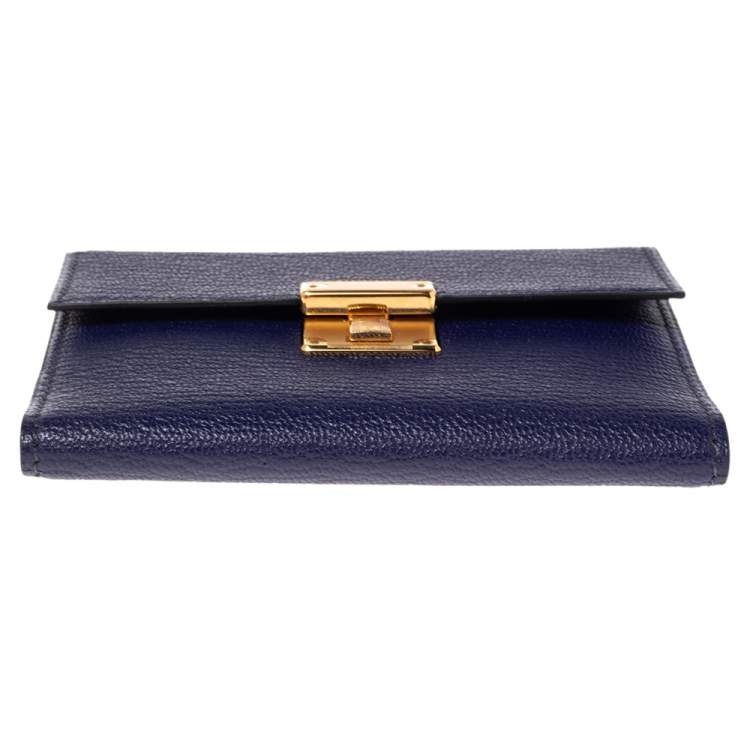 Pre Owned Hermes Bleu Encre Chevre Mysore Leather Mini Clic Card Holder