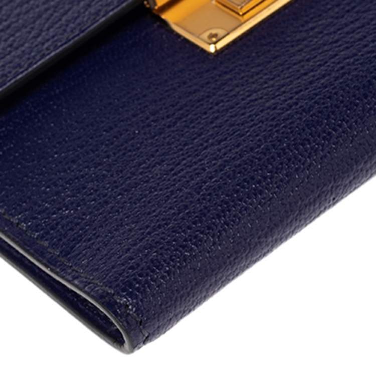Pre Owned Hermes Bleu Encre Chevre Mysore Leather Mini Clic Card Holder