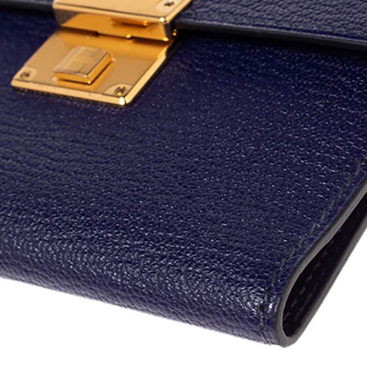 Pre Owned Hermes Bleu Encre Chevre Mysore Leather Mini Clic Card Holder