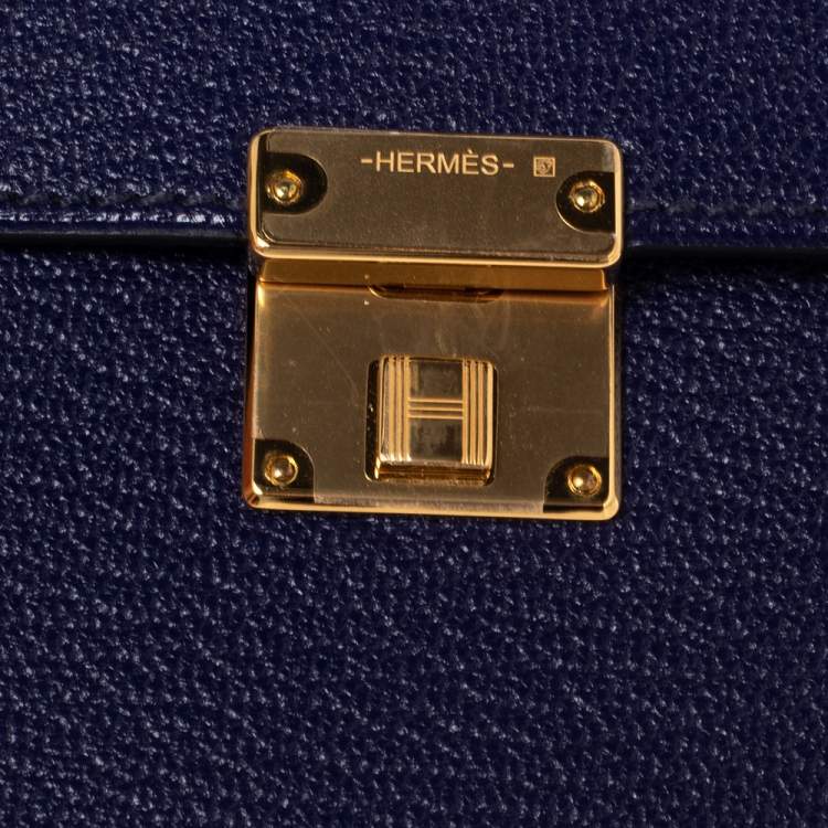 Pre Owned Hermes Bleu Encre Chevre Mysore Leather Mini Clic Card Holder