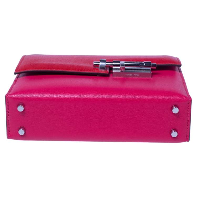 Pre Owned Hermes Rose Extreme/Rouge De Coeur Chevre Chamkila Leather Verrou Chaine Mini Bag