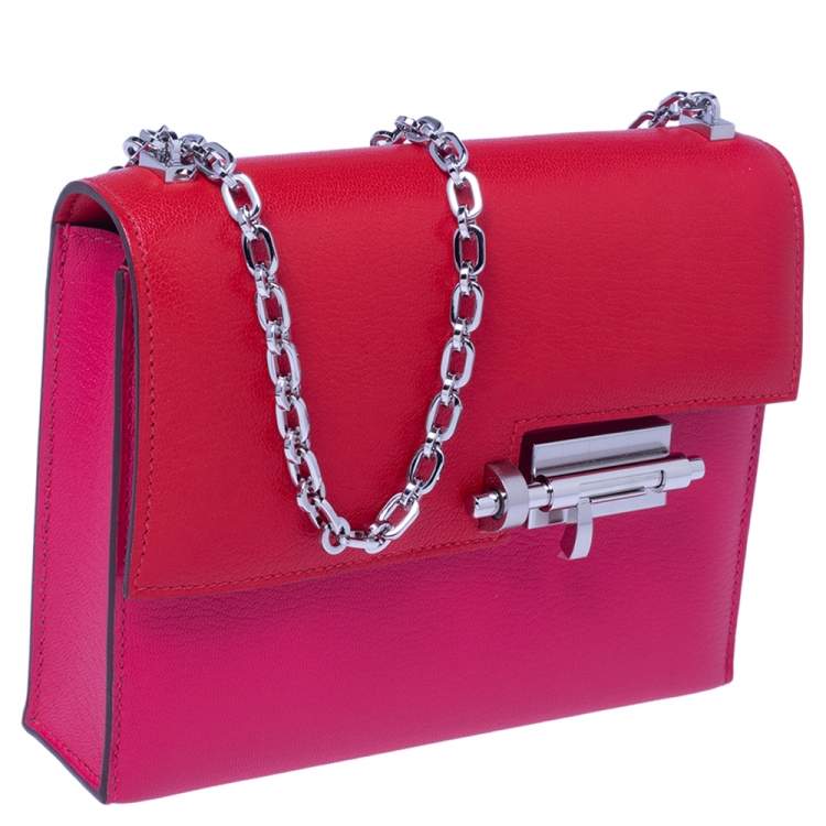 Pre Owned Hermes Rose Extreme/Rouge De Coeur Chevre Chamkila Leather Verrou Chaine Mini Bag