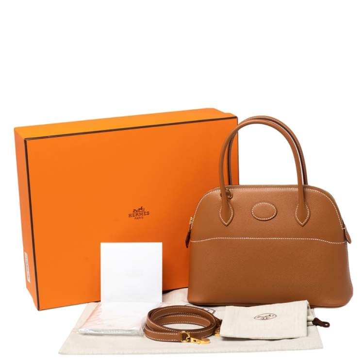 Pre Owned Hermes Gold Epsom Leather Bolide 27 Bag