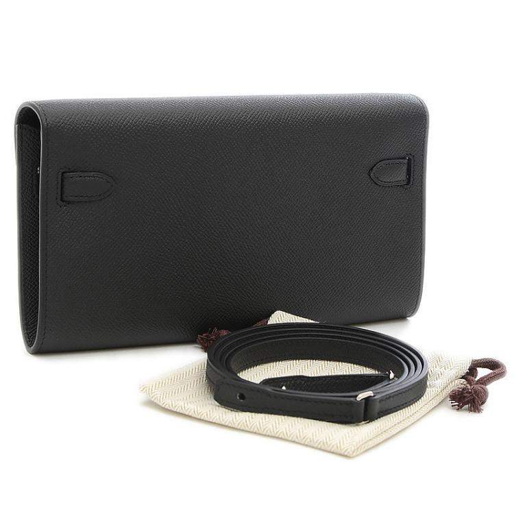 Hermes Kelly Wallet Epsom Leather Palladium Hardware In Black