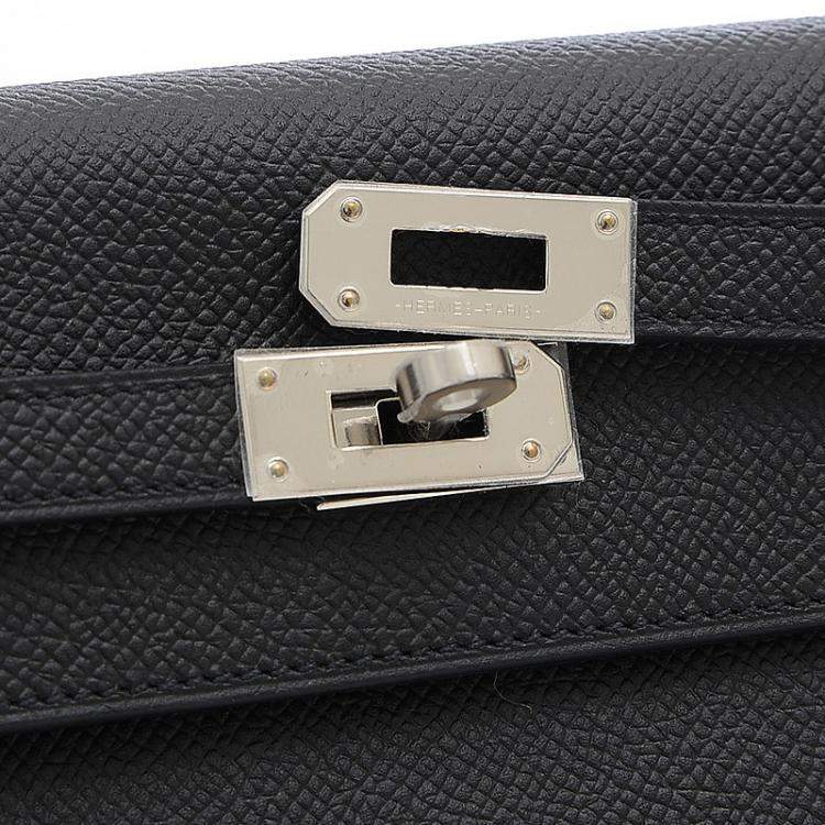 Pre Owned Hermes Black Epsom Leather Palladium Hardware Kelly Wallet 