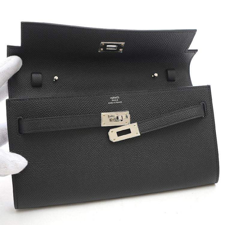 Pre Owned Hermes Black Epsom Leather Palladium Hardware Kelly Wallet 