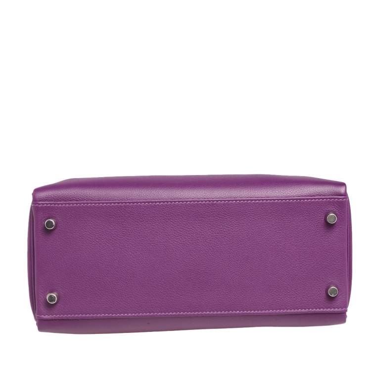 Pre Owned Hermes Anemone Evercolor Leather Palladium Plated Kelly Retourne 28 Bag