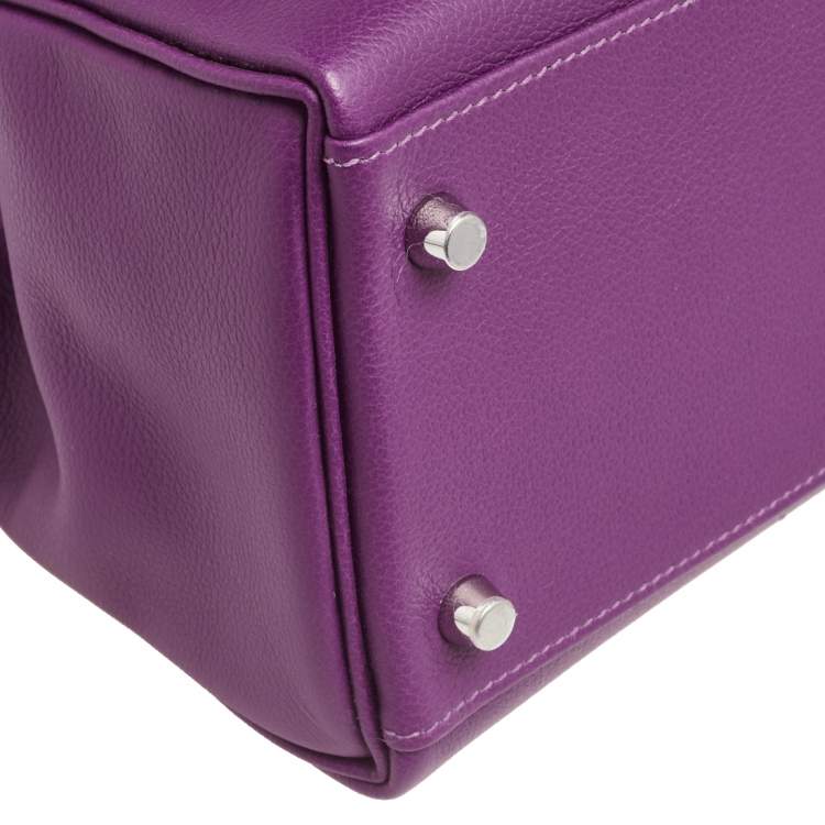 Pre Owned Hermes Anemone Evercolor Leather Palladium Plated Kelly Retourne 28 Bag