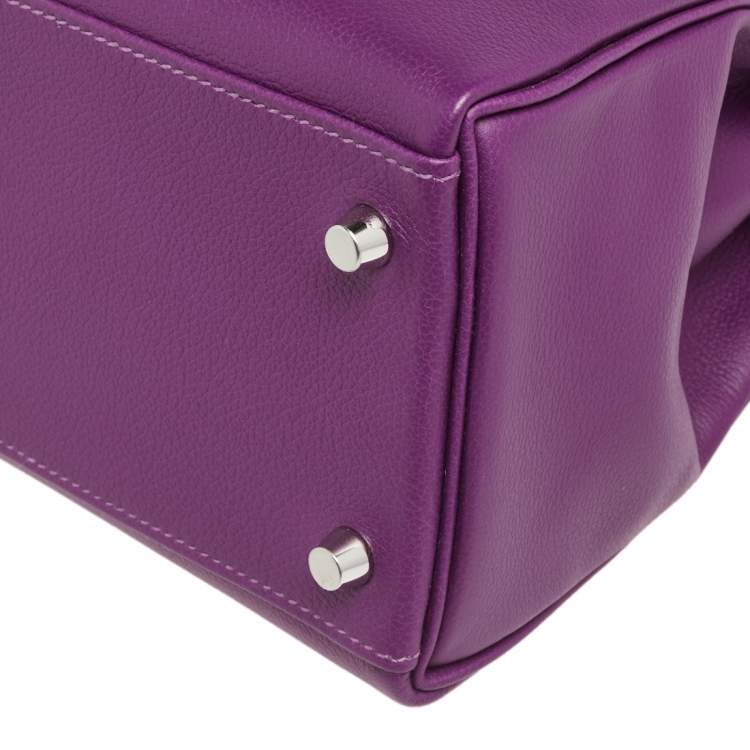 Pre Owned Hermes Anemone Evercolor Leather Palladium Plated Kelly Retourne 28 Bag