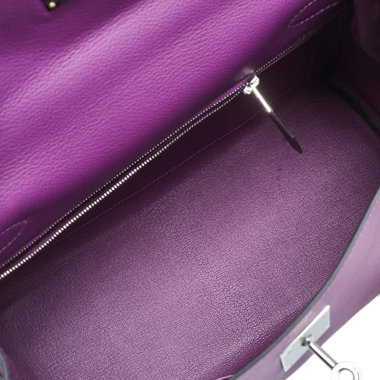 Pre Owned Hermes Anemone Evercolor Leather Palladium Plated Kelly Retourne 28 Bag