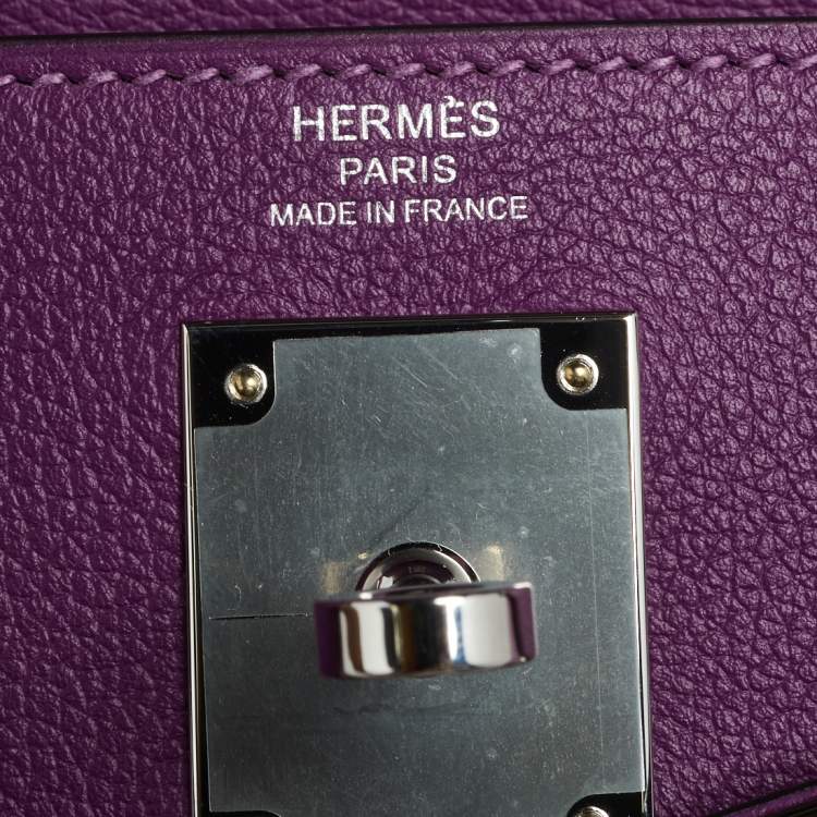 Pre Owned Hermes Anemone Evercolor Leather Palladium Plated Kelly Retourne 28 Bag