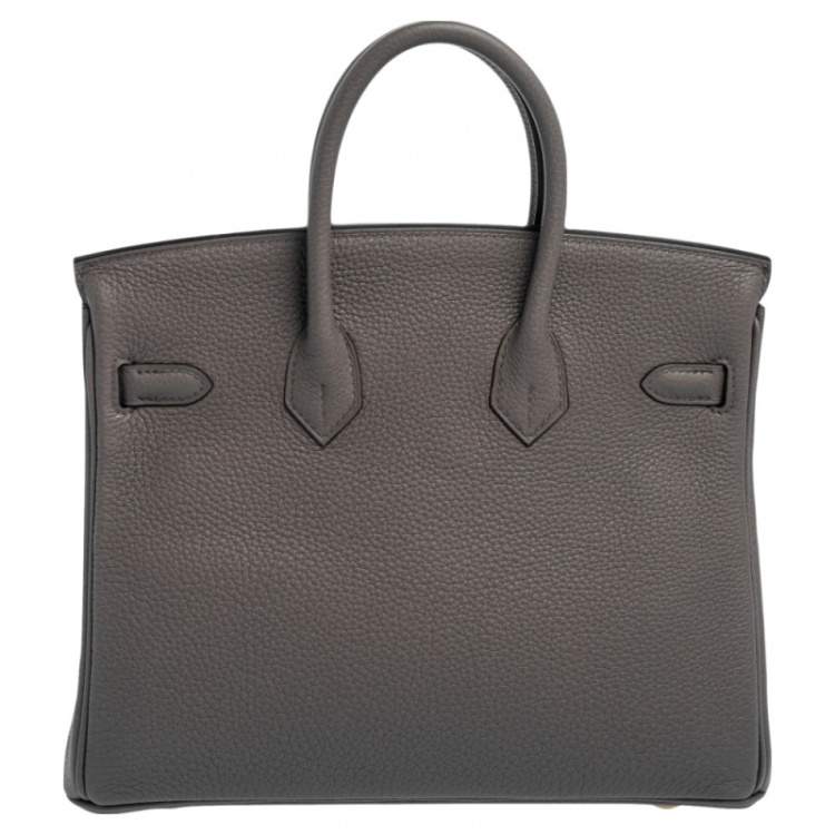 Pre Owned Hermes Gris Etain Togo Leather Gold Plated Birkin 25 Bag 