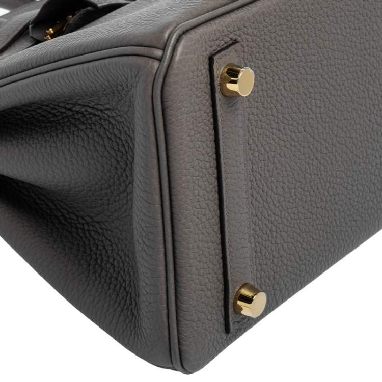 Pre Owned Hermes Gris Etain Togo Leather Gold Plated Birkin 25 Bag 