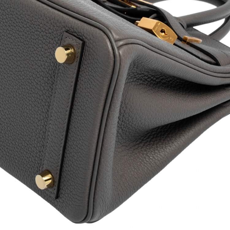 Pre Owned Hermes Gris Etain Togo Leather Gold Plated Birkin 25 Bag 