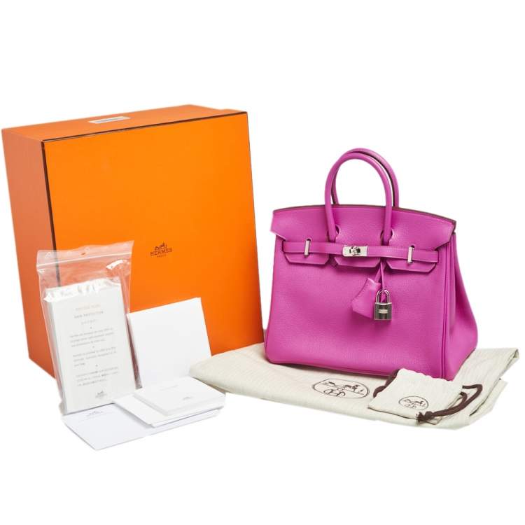 Pre Owned Hermes Magnolia/Capucine Taurillon Novillo Leather Palladium Plated Birkin 25 Bag 