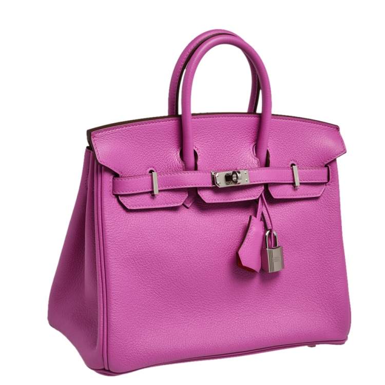 Pre Owned Hermes Magnolia/Capucine Taurillon Novillo Leather Palladium Plated Birkin 25 Bag 