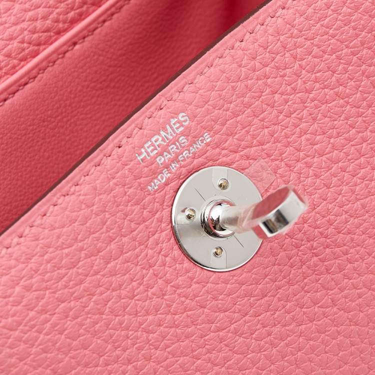 Pre Owned Hermes Rose Azalee Taurillon Clemence Leather Mini Palladium Plated Lindy Bag