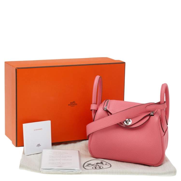 Pre Owned Hermes Rose Azalee Taurillon Clemence Leather Mini Palladium Plated Lindy Bag