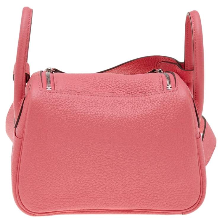Pre Owned Hermes Rose Azalee Taurillon Clemence Leather Mini Palladium Plated Lindy Bag