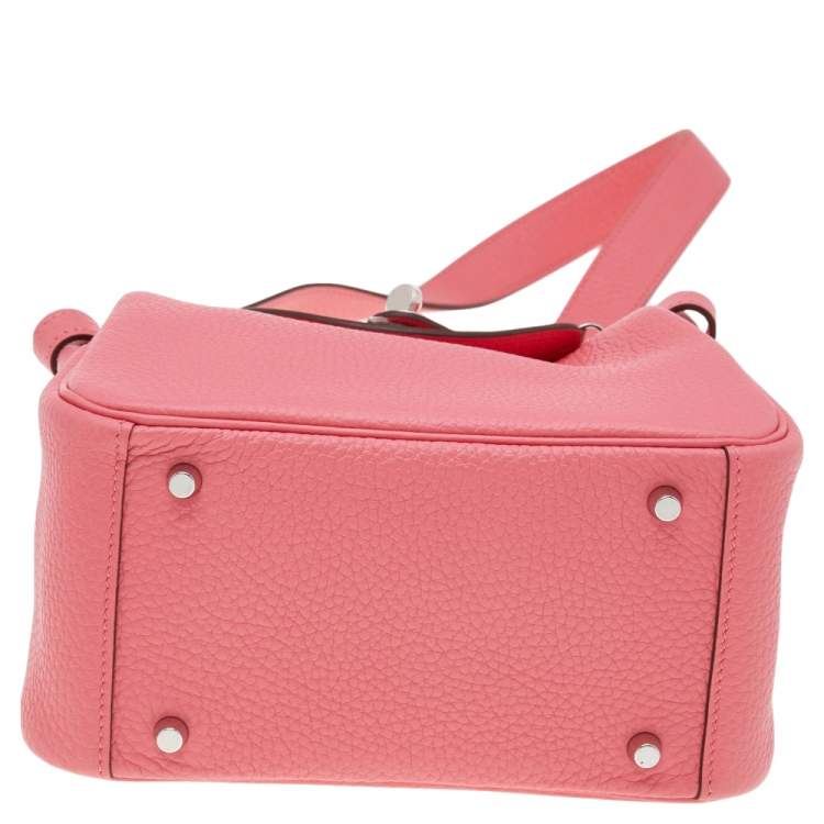 Pre Owned Hermes Rose Azalee Taurillon Clemence Leather Mini Palladium Plated Lindy Bag