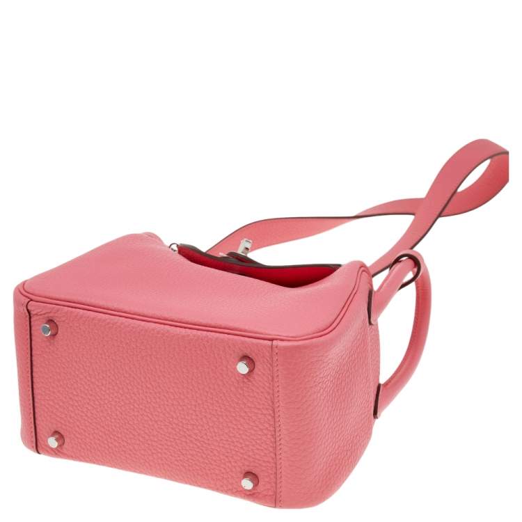 Pre Owned Hermes Rose Azalee Taurillon Clemence Leather Mini Palladium Plated Lindy Bag