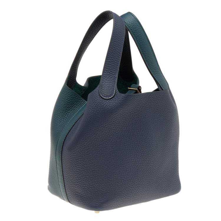 Pre Owned Hermes Vert Cypress/Blue Nuit/Noir Taurillon Clemence Leather Picotin Lock 18 Bag