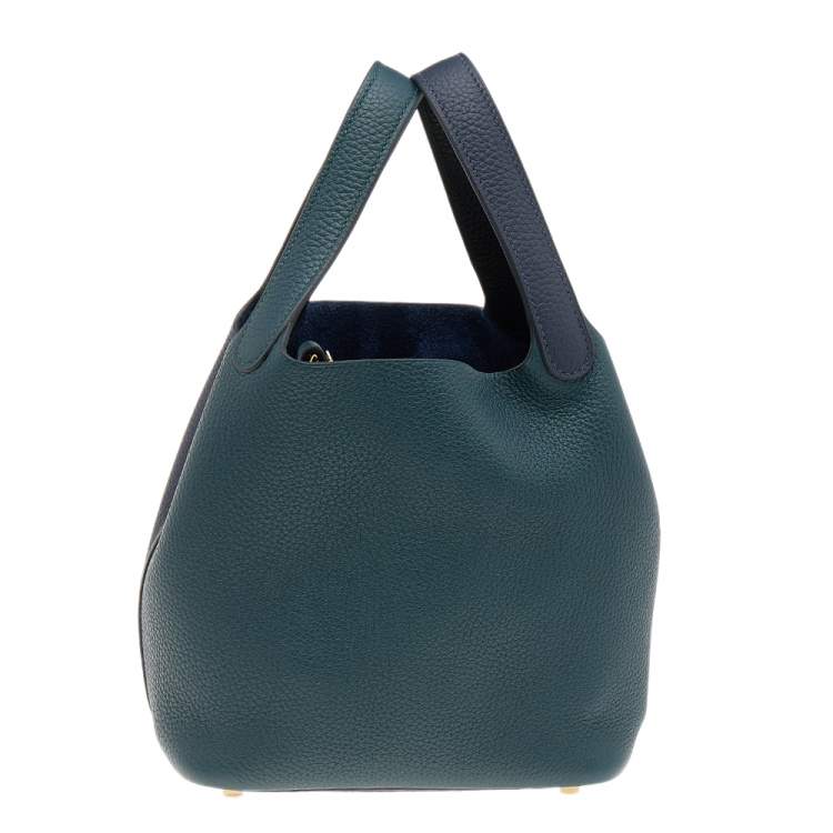 Pre Owned Hermes Vert Cypress/Blue Nuit/Noir Taurillon Clemence Leather Picotin Lock 18 Bag