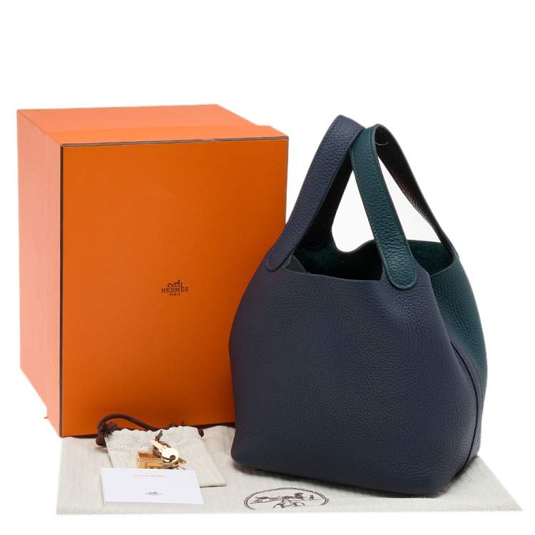 Pre Owned Hermes Vert Cypress/Blue Nuit/Noir Taurillon Clemence Leather Picotin Lock 18 Bag