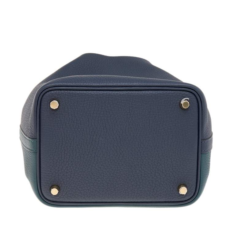 Pre Owned Hermes Vert Cypress/Blue Nuit/Noir Taurillon Clemence Leather Picotin Lock 18 Bag