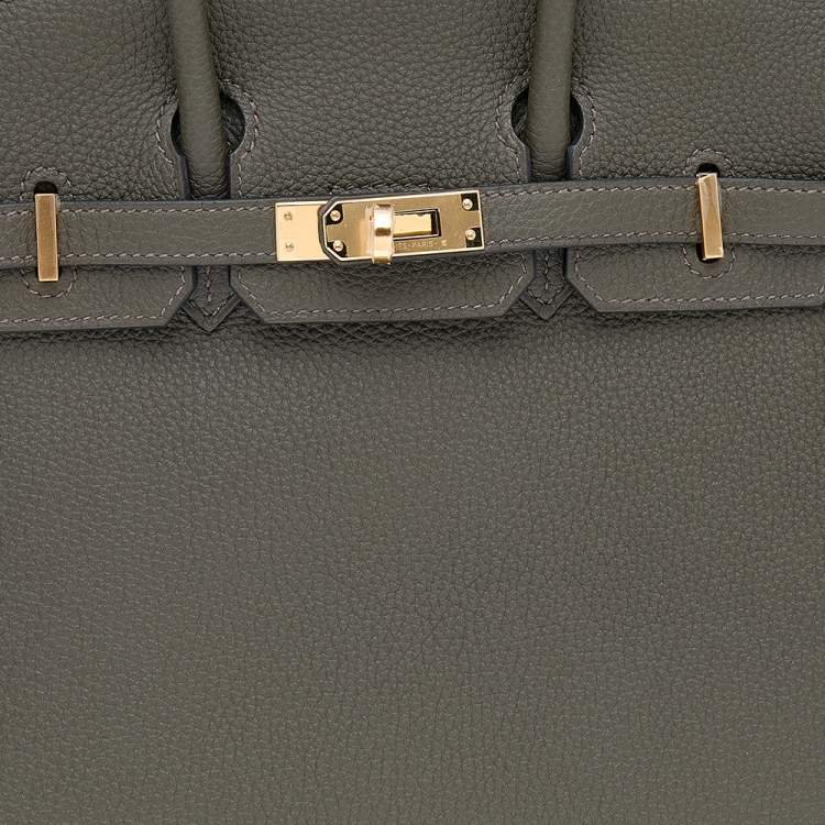 Pre Owned Hermes Vert De Gris Togo Leather Gold Finished Birkin 25 Bag 