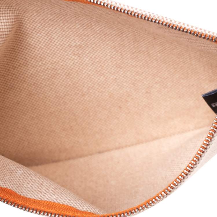 Pre Owned Hermes Bain Beige/White Cotton Canvas New Yachting Case Small Pouch