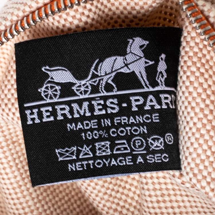 Pre Owned Hermes Bain Beige/White Cotton Canvas New Yachting Case Small Pouch