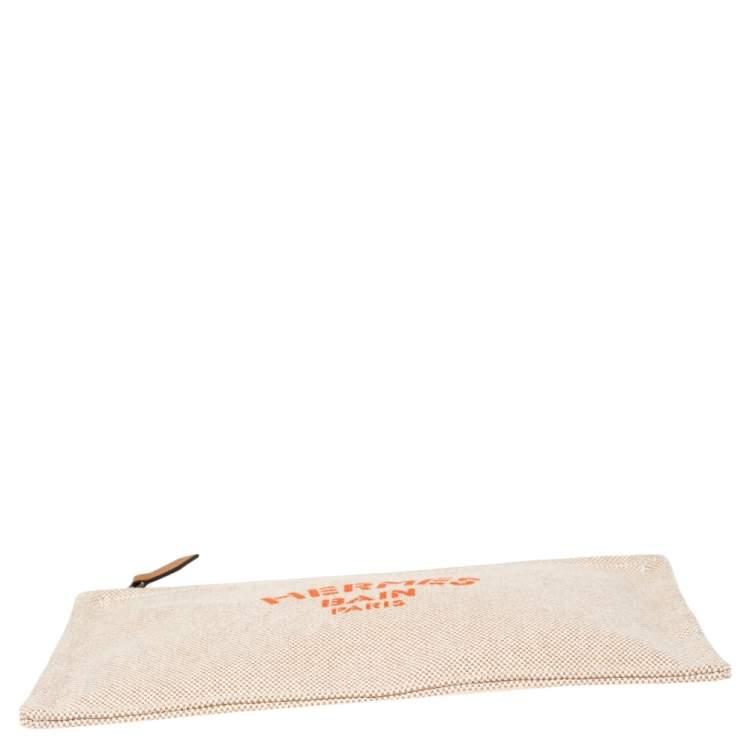 Pre Owned Hermes Bain Beige/White Cotton Canvas New Yachting Case Small Pouch