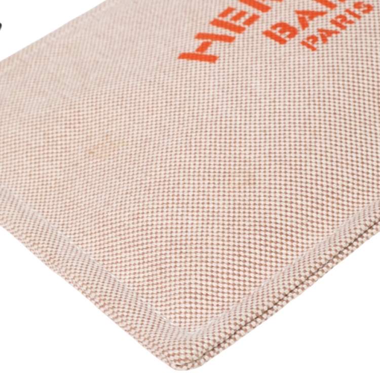 Pre Owned Hermes Bain Beige/White Cotton Canvas New Yachting Case Small Pouch