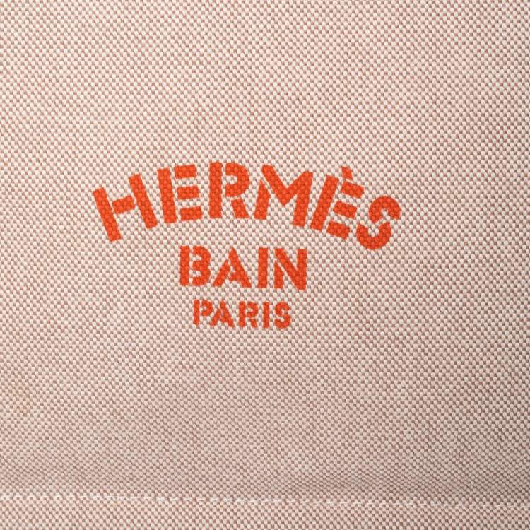 Pre Owned Hermes Bain Beige/White Cotton Canvas New Yachting Case Small Pouch