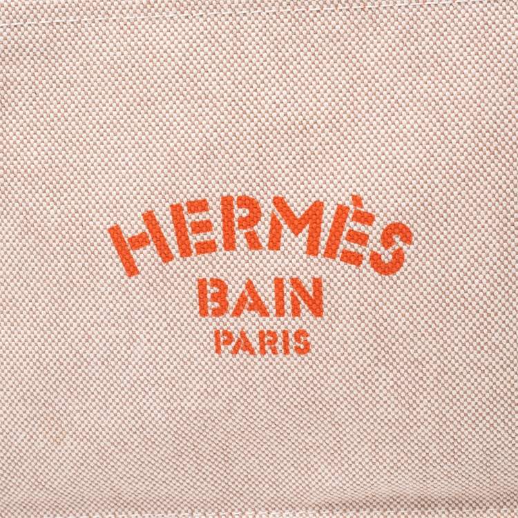 Pre Owned Hermes Bain Beige/White Cotton Canvas New Yachting Case Small Pouch