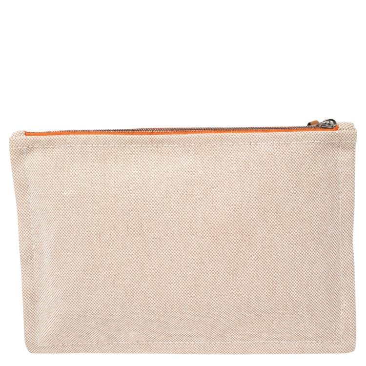 Pre Owned Hermes Bain Beige/White Cotton Canvas New Yachting Case Small Pouch