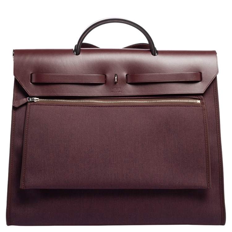Pre Owned Hermes Prune Militaire Canvas and Leather Herbag Zip 39 Bag